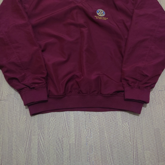 Vintage 90s Windbreaker Sweatshirt Men's Large Red Long Sleeve Rotary Club - Picture 3 of 14